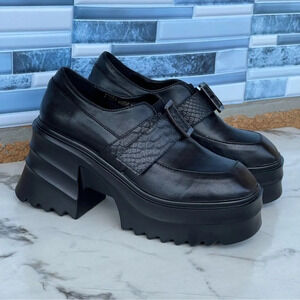 JADYROSE | BLACK MATTE LEATHER CHUNKY HEEL LOAFER SIZE 38/8